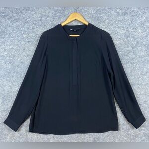 WE Fashion ZaZa Zipper Blouse Sz M Black Half Zip Long Sleeve Office Goth Career